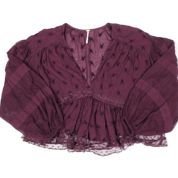 Free People Tops - Free People Sheer Embroidered Lace V Neck Crop Top